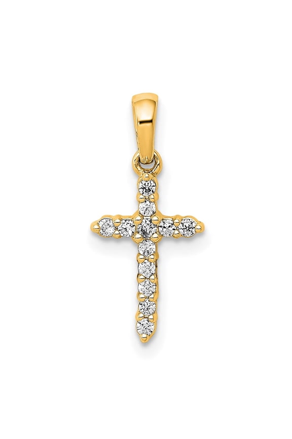 14k Yellow Gold Polished Diamond Cross Pendant