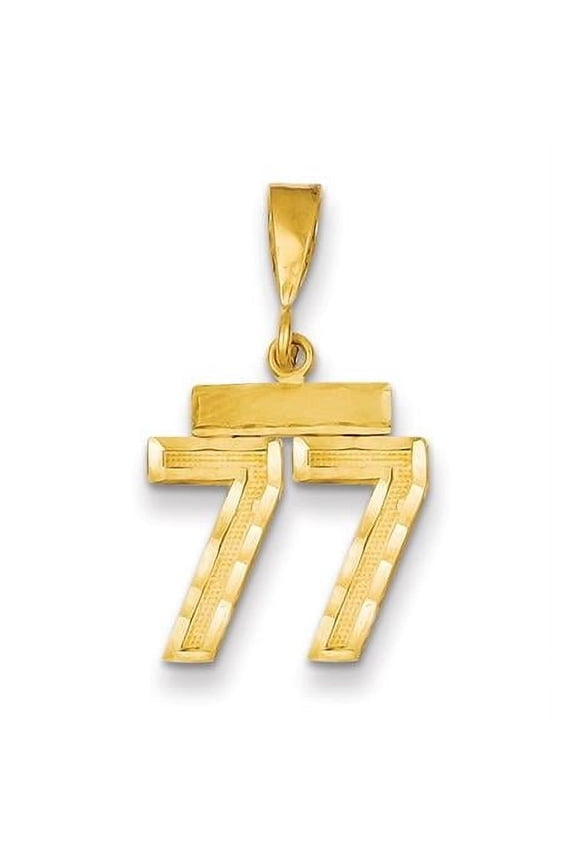 14k Yellow Gold Polished Diamond Cut Finish Small Size Number 77 Charm Pendant