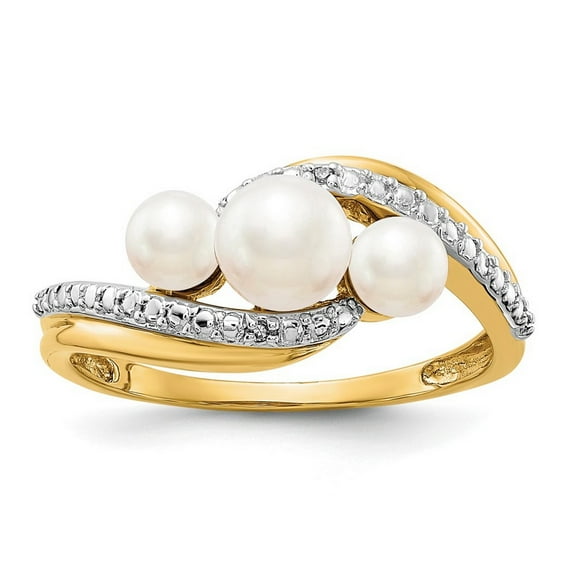 14k Yellow Gold Polished Diamond and Freshwater Cultured Pearl Ring Size 7.00 - Ring for Women