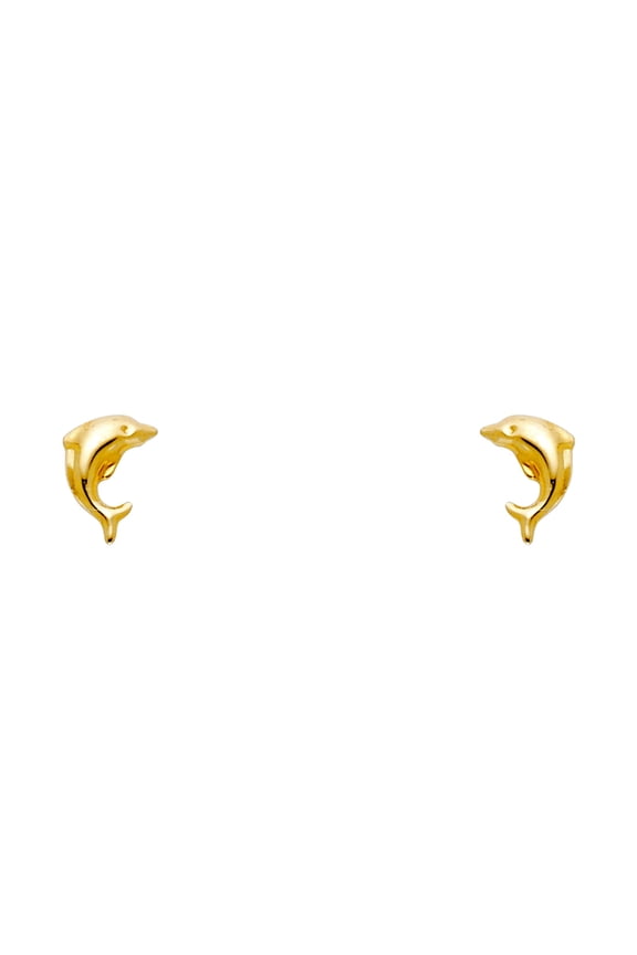 14k Yellow Gold Polished Dolphin Stud Screw Earrings Stud Earring for Women