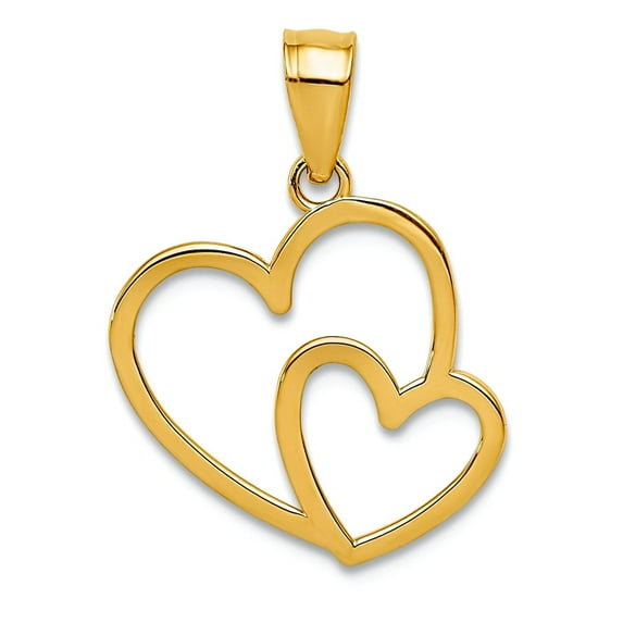 14k Yellow Gold Polished Double Love Heart Charm 19x15mm Wide Pendant Necklace for Women - .7 Grams
