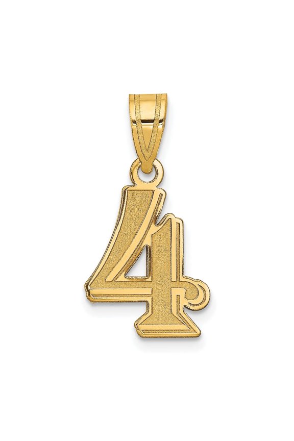 14k Yellow Gold Polished Etched Finish Number 4 Charm Pendant