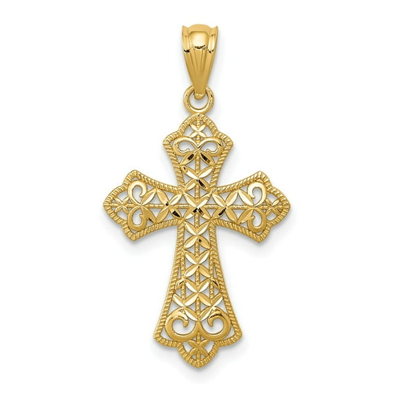 14k Yellow Gold Polished Filigree Cross Pendant Charm