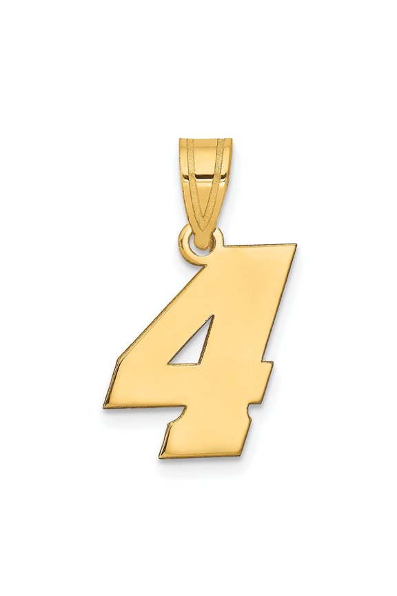14k Yellow Gold Polished Finish Block Script Design Number 4 Charm Pendant
