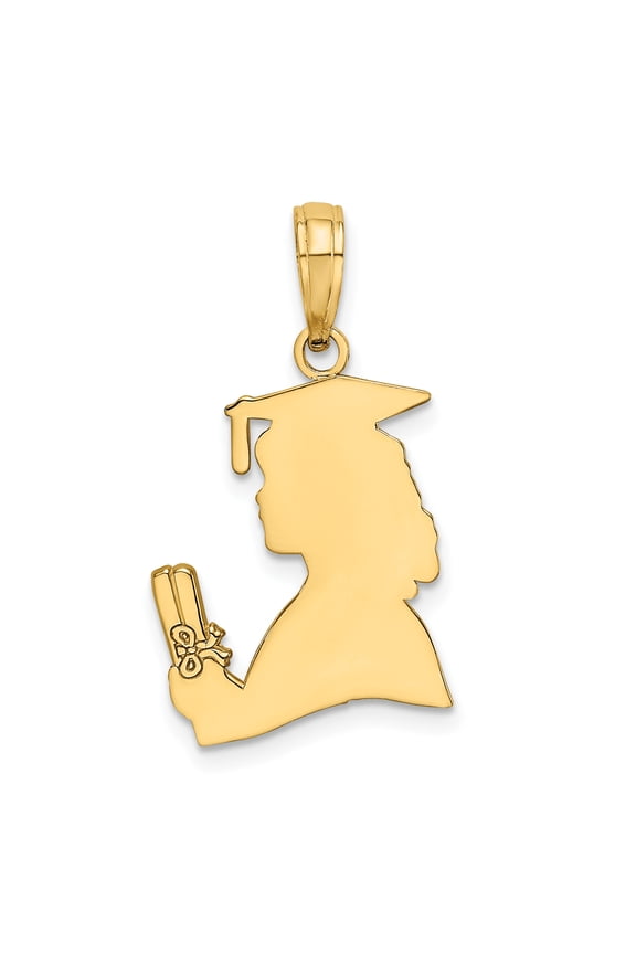 14k Yellow Gold Polished Finish Female Graduation Profile with Diploma Charm Pendant