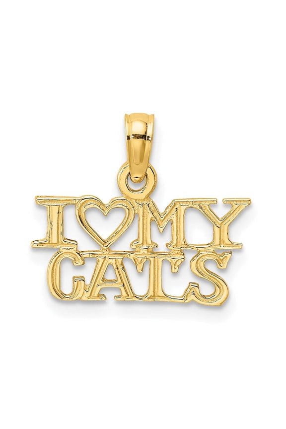 14k Yellow Gold Polished Finish I HEART MY CATS Talking Charm Pendant