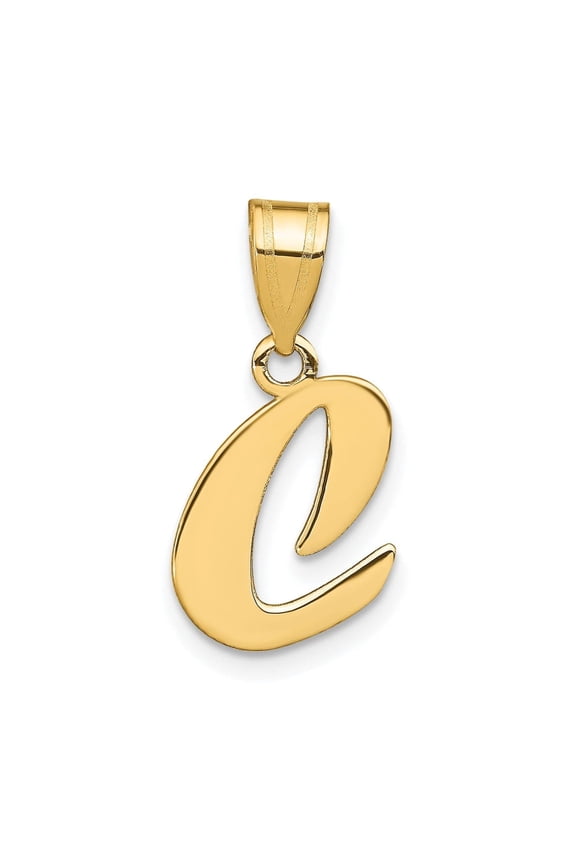 14k Yellow Gold Polished Finish Script Design Letter C Initial Pendant