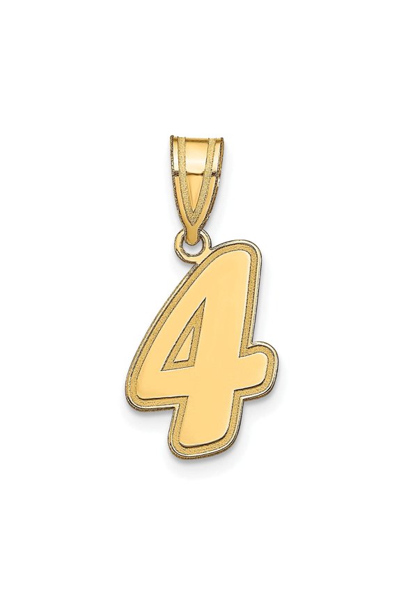 14k Yellow Gold Polished Finish Script Design Number 4 Charm Pendant