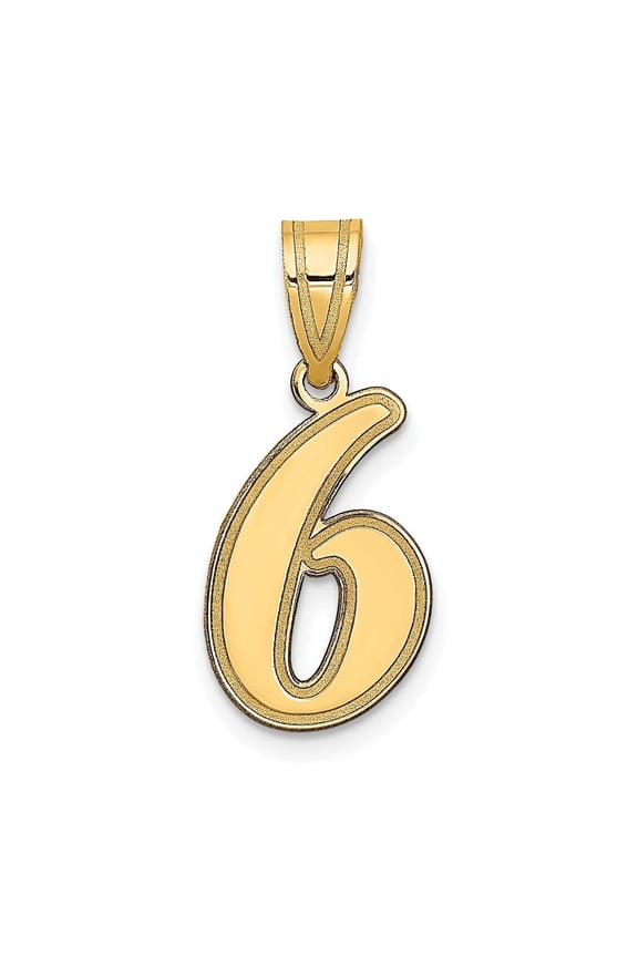 14k Yellow Gold Polished Finish Script Design Number 6 Charm Pendant