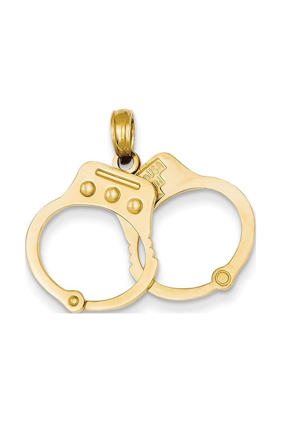 14k Yellow Gold Polished Flat-Backed Handcuffs Pendant - 1.8 Grams - Measures 22x15mm