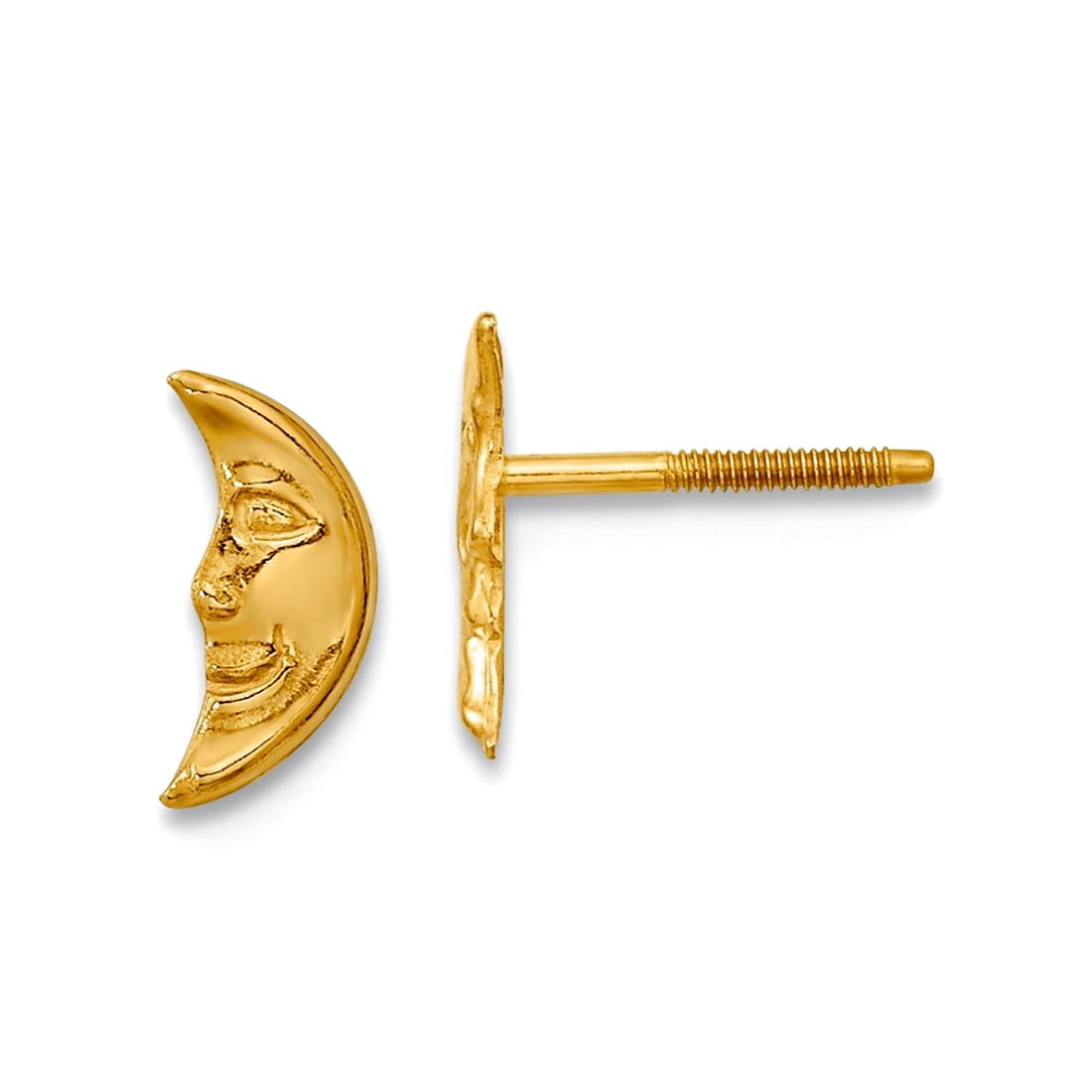 14k Yellow Gold Polished Half Celestial Moon Screw back Moon With Face Post Earrings 8x4mm Wide Stud Earring for Women