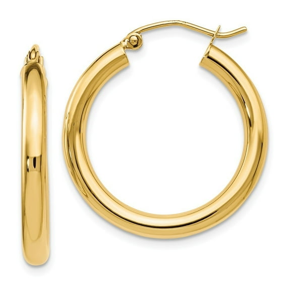 14k Yellow Gold Polished Hinged Hoop Earrings - 1.6 Grams - Measures 26x25mm Wide 3mm Thick