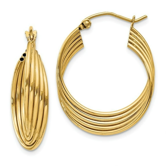 14k Yellow Gold Lightweight Fancy Hoop Earrings - 2.9 Grams - Measures 19x5mm Wide