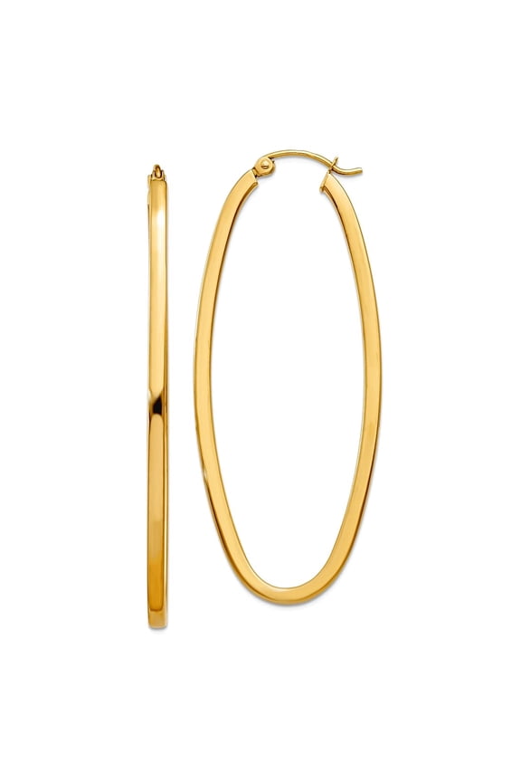 14k Yellow Gold Polished Hollow tube Hinged post 2mm Large Oval Hoop Earrings 53x21mm Wide 2mm Thick Hoop Earring for Wo