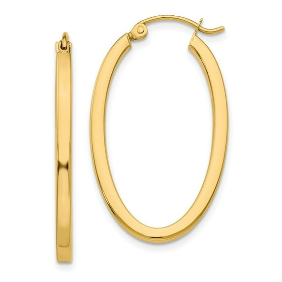 14k Yellow Gold 2mm Oval Hoop Earrings - 2.0 Grams - Measures 14x18.5mm Wide 2mm Thick