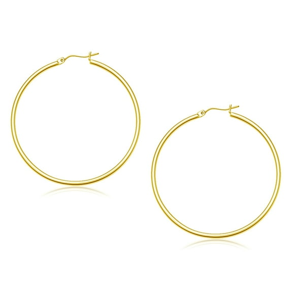 14k Yellow Gold Polished Hoop Earrings (45 mm) Weight 2.6 grams