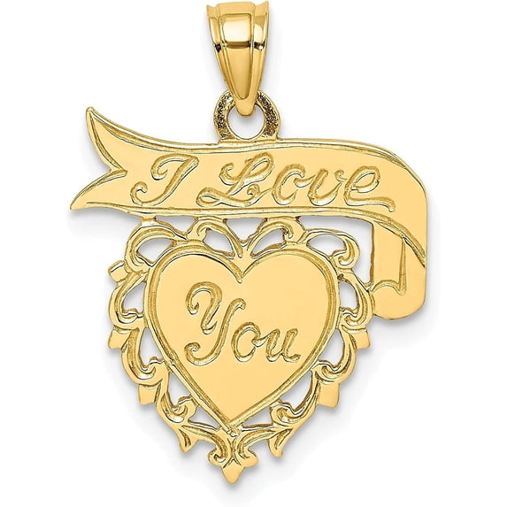 14k Yellow Gold Polished I LOVE YOU Heart with Banner Charm - 21.76mm