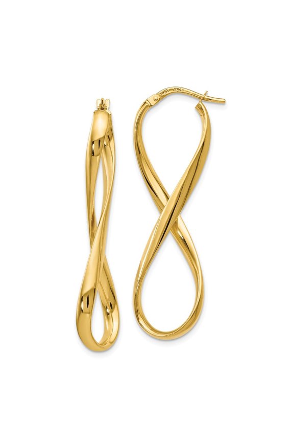 14k Yellow Gold Polished Infinity Hinged Hoop Earrings - 2.4 Grams - Measures 46x13mm Wide 3mm Thick