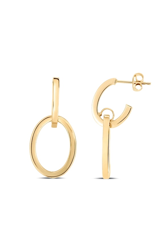 14k Yellow Gold Polished Interlocking Drop Hoop Earrings With Push Back Clasp Hoop Earring for Women