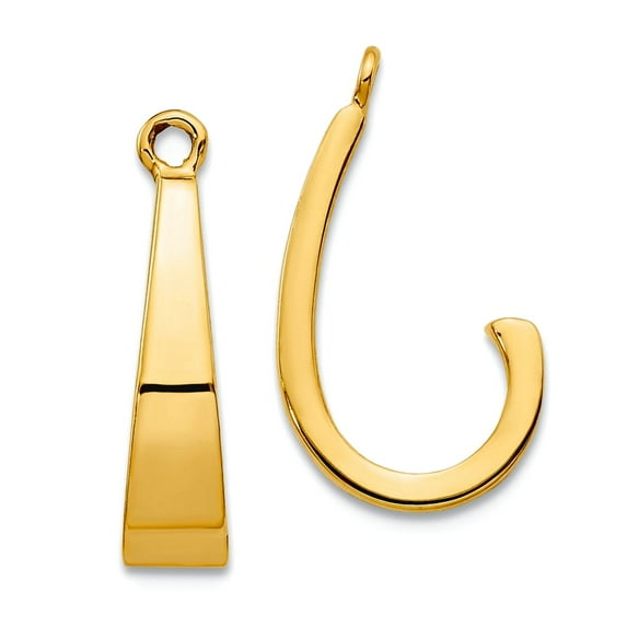14k Yellow Gold Polished J-Hoop Earrings Jackets 3/16 Inch x 3/4 Inch 11x4mm Wide Earring Jacket for Women