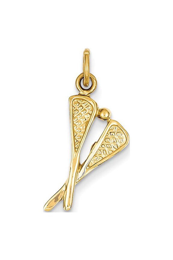 14k Yellow Gold Polished Lacrosse Sticks Charm