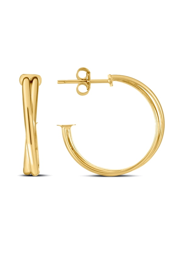 14k Yellow Gold Polished Large Religious Faith Crossover Hoops Earrings With Push Back Clasp Hoop Earring for Women