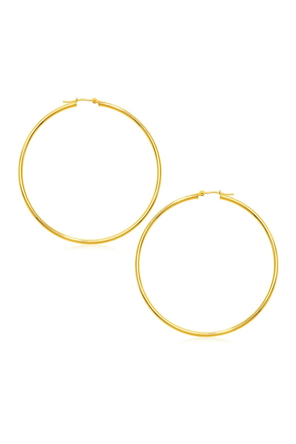 14k Yellow Gold Polished Large Round Hoop Earrings Weight 3.6 grams