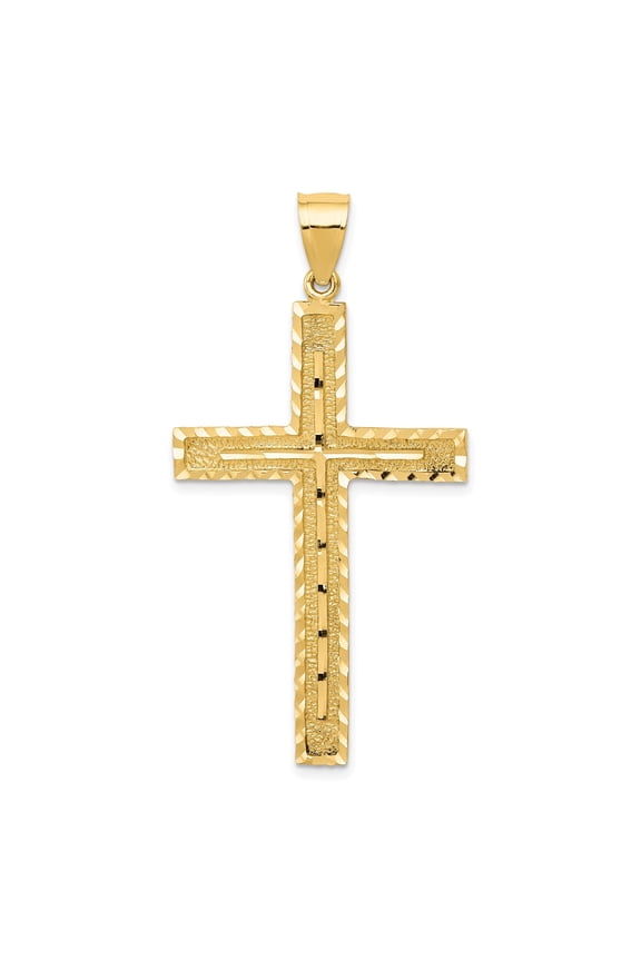 14k Yellow Gold Polished Latin Cross Pendant Necklace for Men and Women Religious Minimalist Faith Jewelry with Beveled Edges and Classic Layered Chain Style