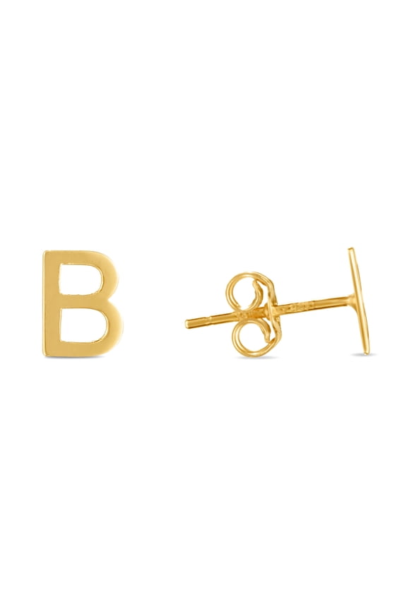14k Yellow Gold Polished Letter Name Personalized Monogram Initial-b Earrings With Push Back Clasp Stud Earring for Wome