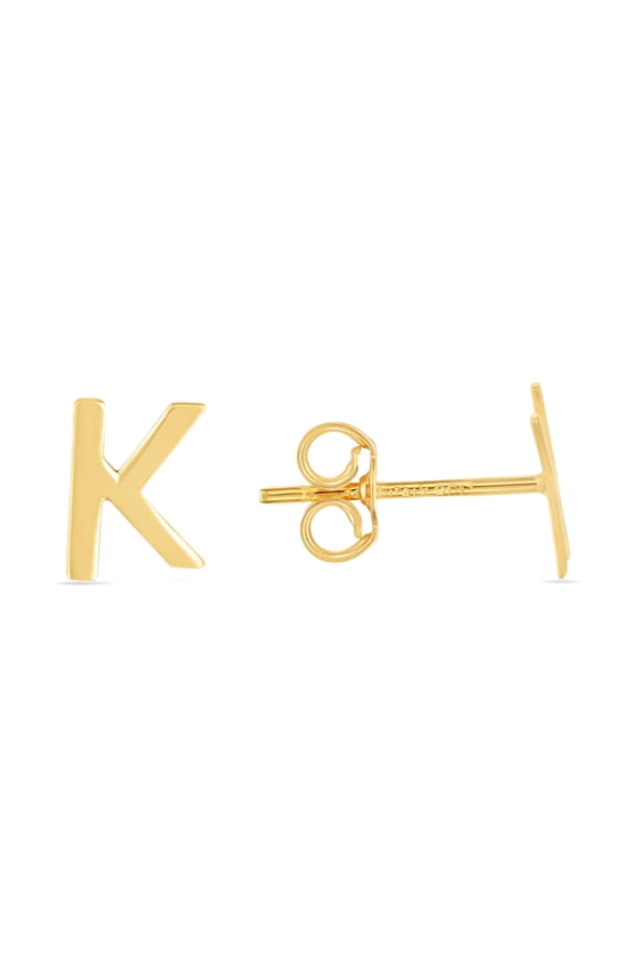 14k Yellow Gold Polished Letter Name Personalized Monogram Initial-k Earrings With Push Back Clasp Stud Earring for Wome