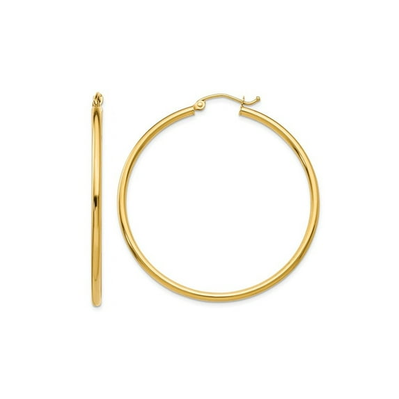 14k Yellow Gold Polished Lightweight Tube Hoop Earrings Measures 45x45mm Wide 2mm Thick Jewelry for Women