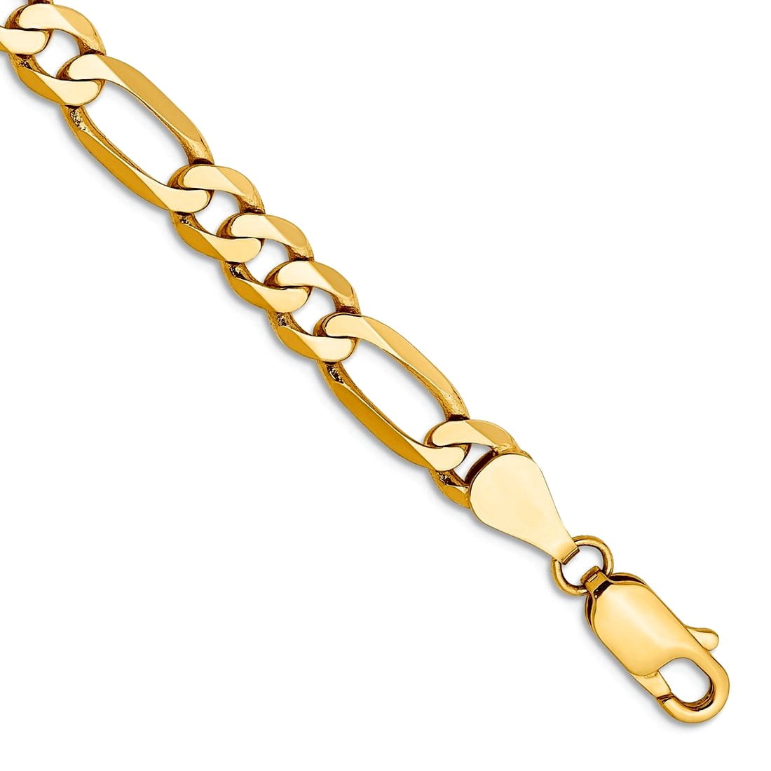 14k Yellow Gold Polished Lobster Claw Closure 5.25mm Flat Figaro Chain Bracelet 9 Inch Link Bracelet for Women and Men