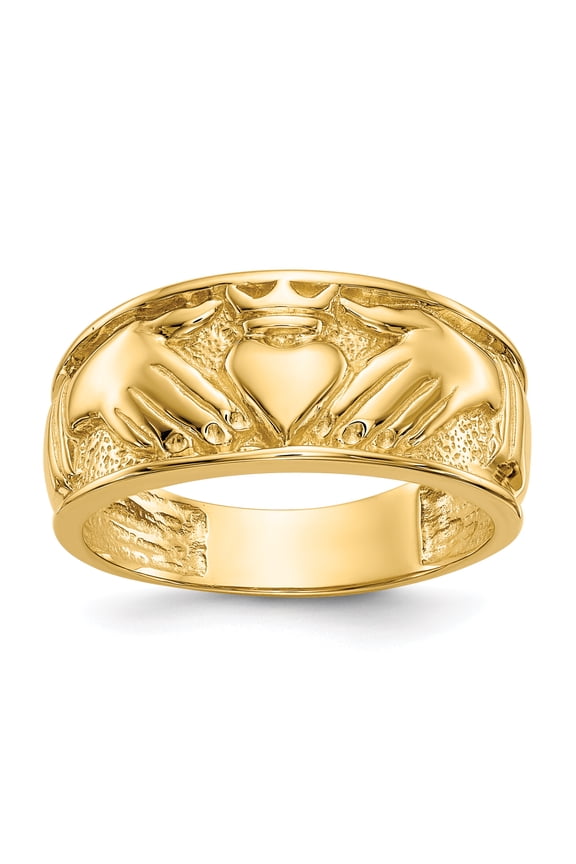 14k Yellow Gold Polished Men's Claddagh Band Ring
