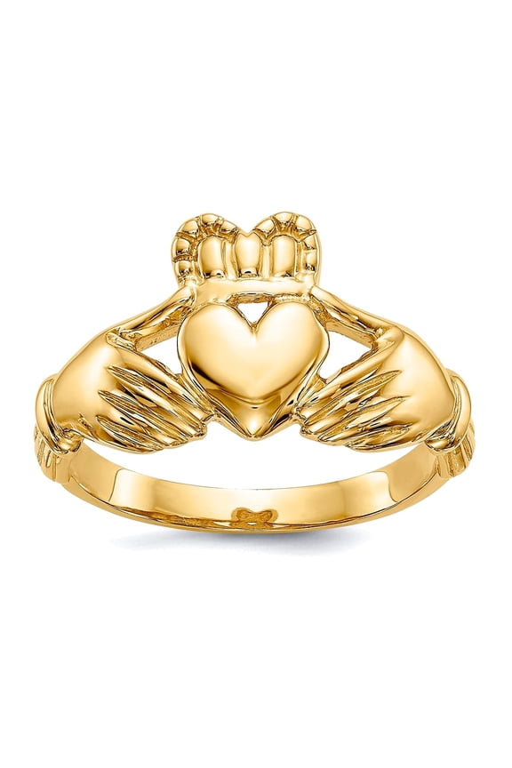 14k Yellow Gold Polished Mens Claddaugh Ring Size 8.75 Ring for Men - 4.8 Grams