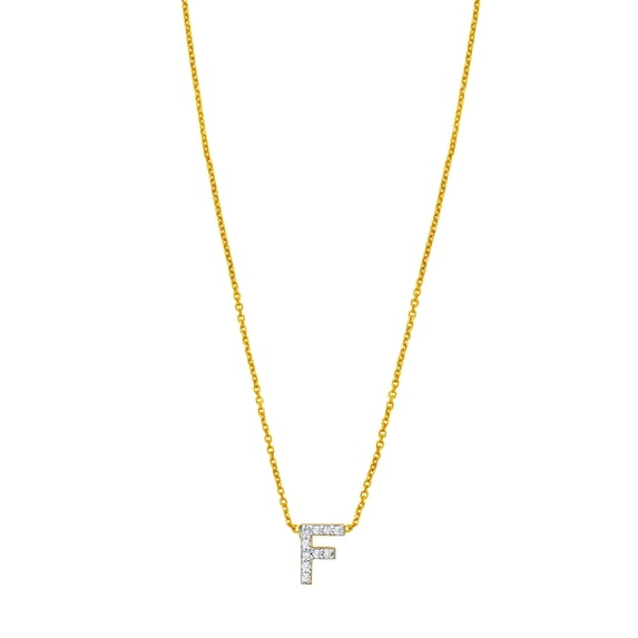 14k Yellow Gold Polished Mini Diamond F Letter Name Personalized ...