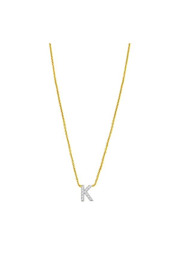 14k Yellow Gold Polished Mini Diamond K Letter Name Personalized Monogram Initial Necklace With Spring-ring Clasp Includ