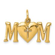14k Yellow Gold Polished Mom with Religious Cross Charm