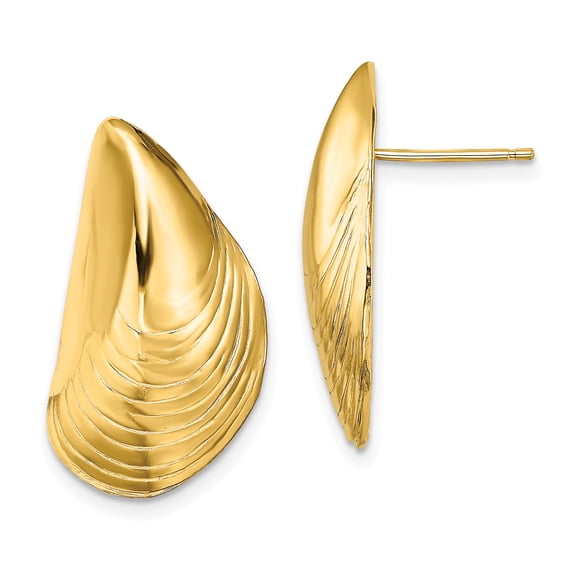 14k Yellow Gold Polished Mussel Shell Post Earrings