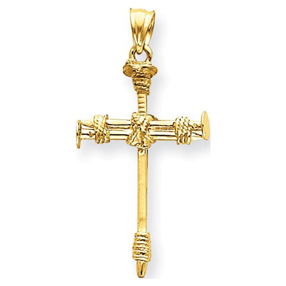 14k Yellow Gold Polished Nail Cross Pendant