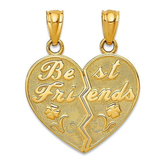 14k Yellow Gold Polished Not engraveable Best Friends Love Heart Break Apart Pendant Necklaces 23x18mm Wide Pendant for