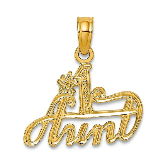 14k Yellow Gold Polished Number 1 Aunt Pendant Necklace 14.8x16.2mm Wide Pendant for Women