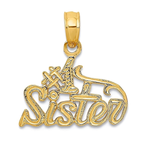 14k Yellow Gold Polished Number 1 Sister Pendant Necklace 16.6x15.6mm Pendant for Women - .6 Grams