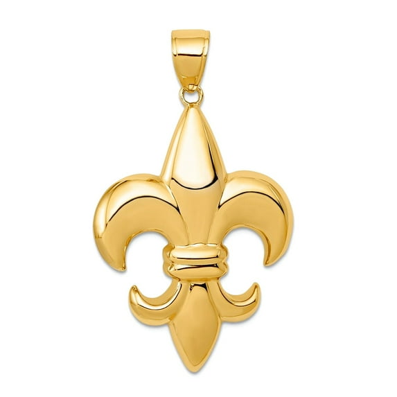 14k Yellow Gold Polished Large Fleur-De-Lis Pendant Necklace 45x25mm Wide Pendant for Women