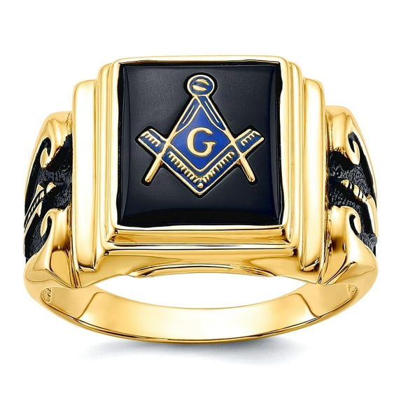 14k Yellow Gold Polished Oxidized Not engraveable Mens Masonic Ring Size 10 16mm Wide .9mm Thick Ring for Men