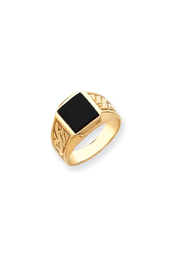 14k Yellow Gold Polished Open back Not engraveable Mens Simulated Onyx Ring Size 10.00 Jewelry Gifts for Men