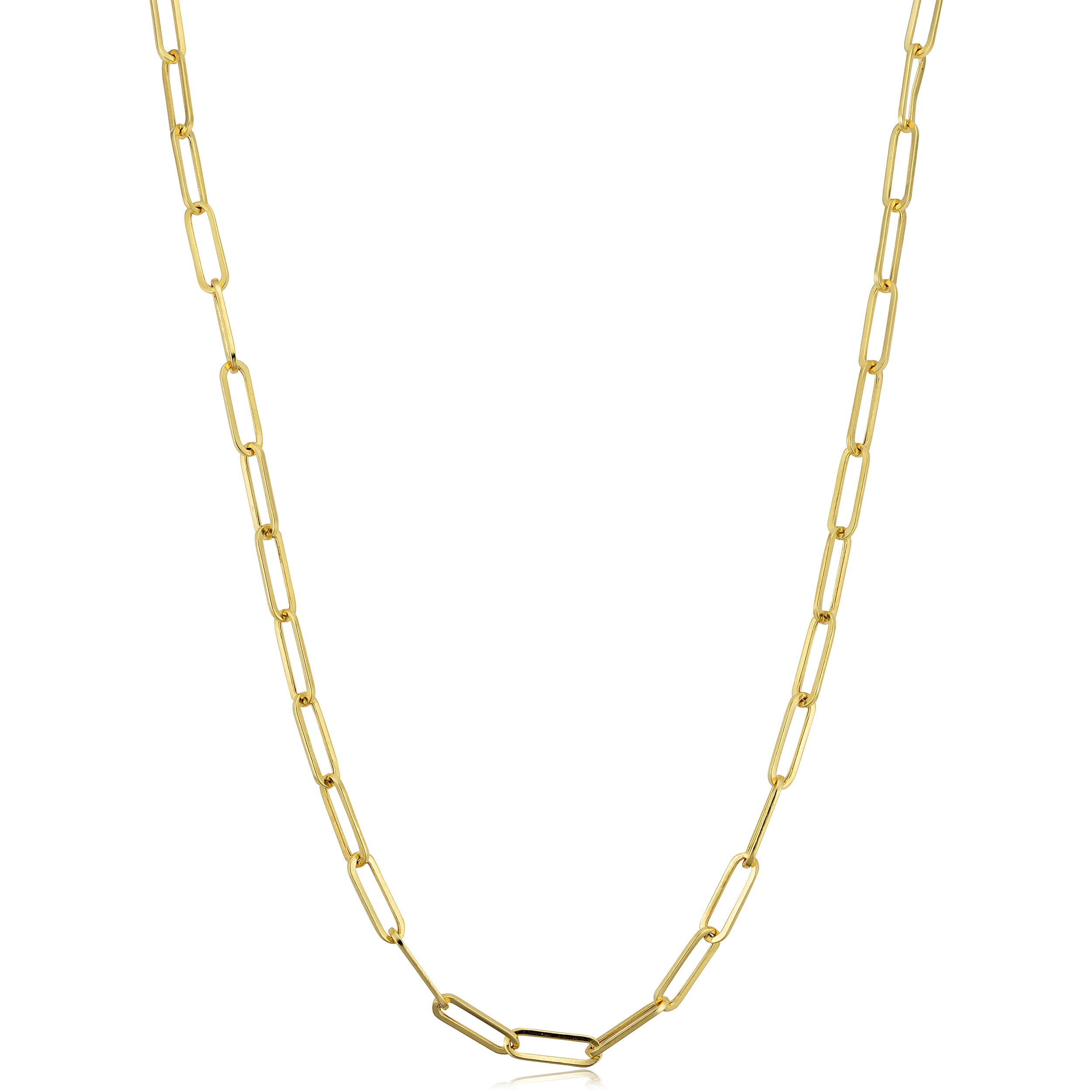 KoolJewelry 14k Yellow Gold Polished Paper Clip Chain Nekclace for Men and Women (3.2 mm 16 inch)