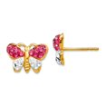 thumbnail image 1 of 14k Yellow Gold Polished Pink White Crystal Butterfly Angel Wings Post Earrings 7x11mm Wide Stud Earring for Women, 1 of 2