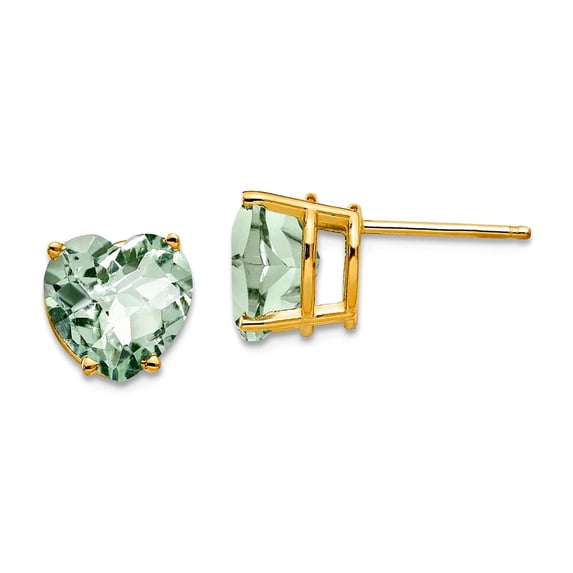 14k Yellow Gold Polished Post 8mm Love Heart Green Amethyst Earrings 9x8mm Wide Stud Earring for Women