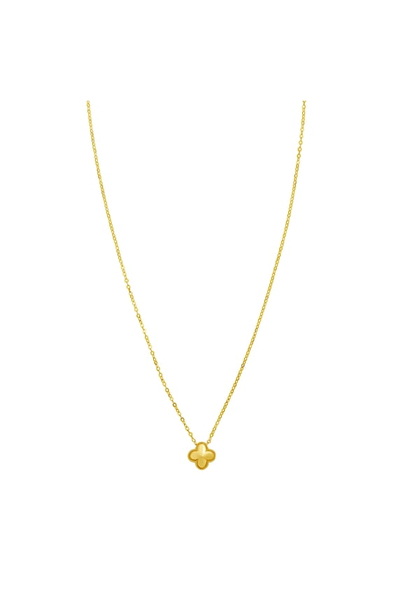 14k Yellow Gold Polished Puffed Mini Four Leaf Pendant Necklace Cable Chain With Lobster Clasp 18 Inch Chain Necklace fo