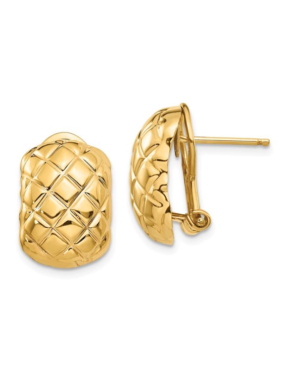 14k Yellow Gold Polished Quilted Omega Back Post Earrings - 3.3 Grams - Measures 17x11mm Wide